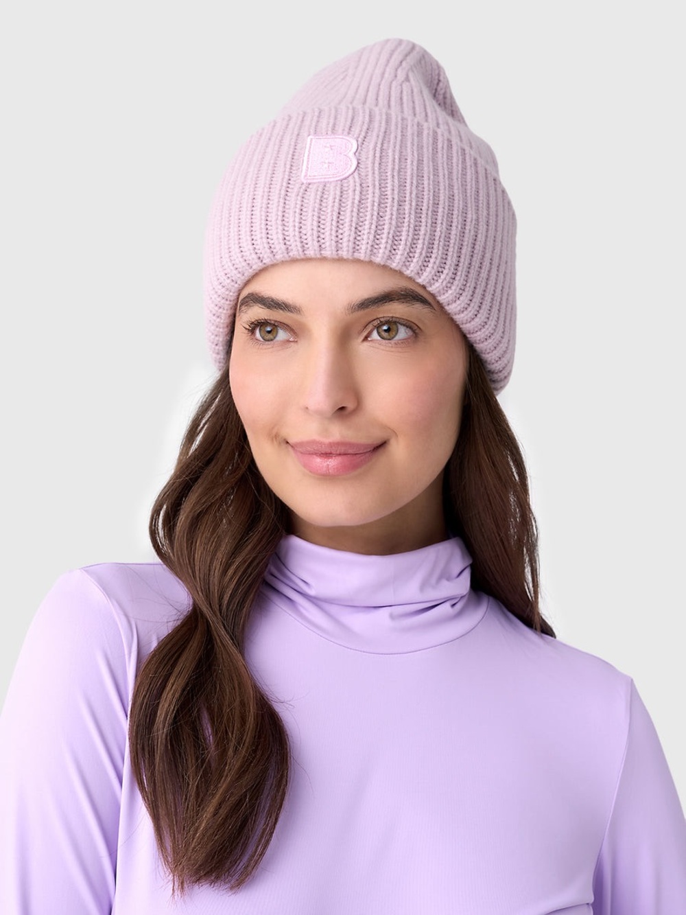 Bogner Lilac Ribbed Knit Beanie with 'B' Patch